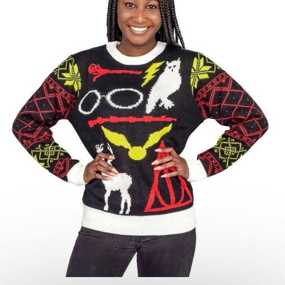 Harry Potter Owl Deathly Hallows Pullover Crewneck Sweater M - Picture 1 of 8